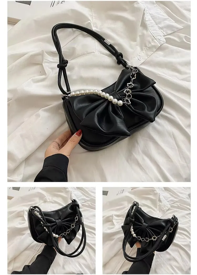 Bow Pearl Chain Shoulder Bags