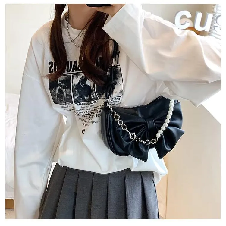 Bow Pearl Chain Shoulder Bags