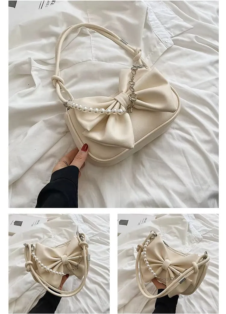 Bow Pearl Chain Shoulder Bags