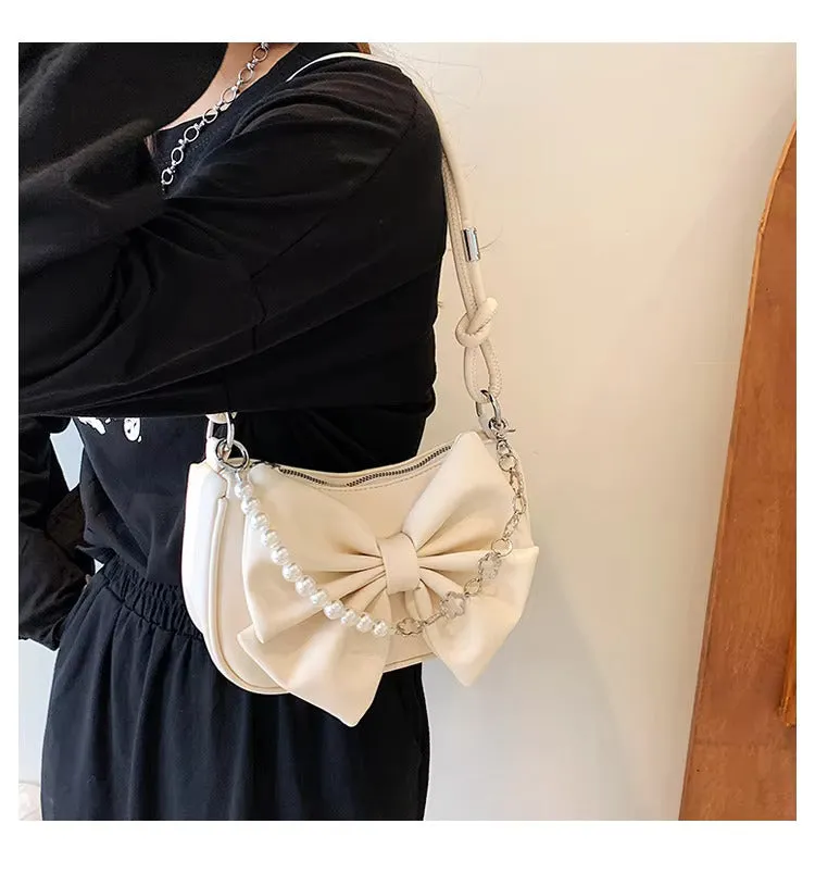 Bow Pearl Chain Shoulder Bags