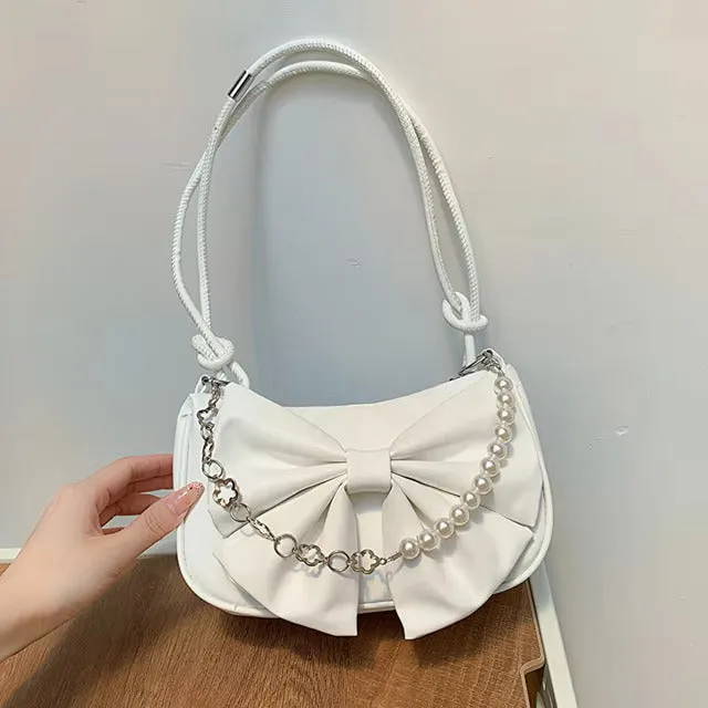 Bow Pearl Chain Shoulder Bags