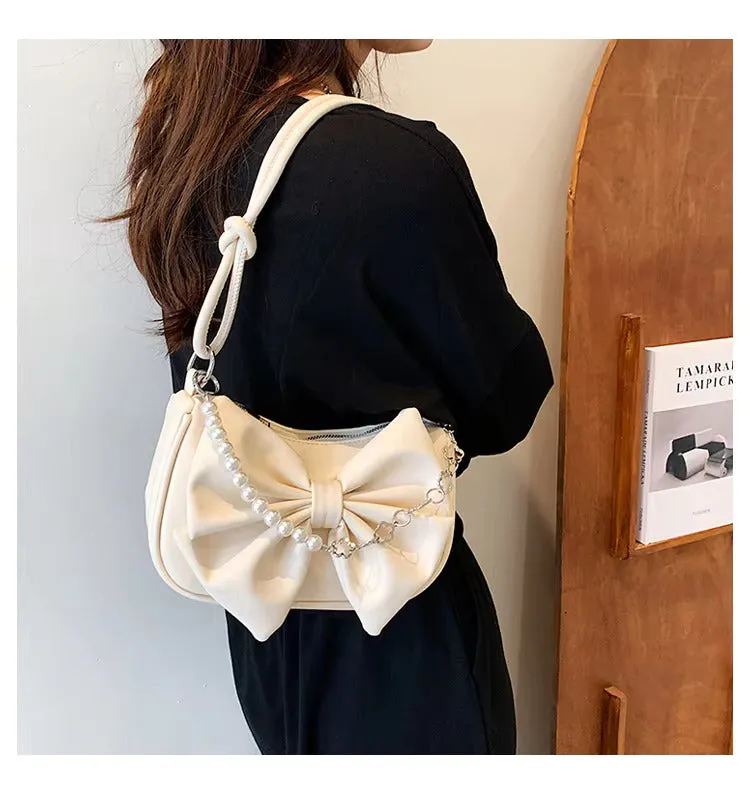 Bow Pearl Chain Shoulder Bags