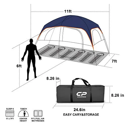 CAMPROS CP Tent-6-Person-Camping-Tent, Waterproof, Windproof