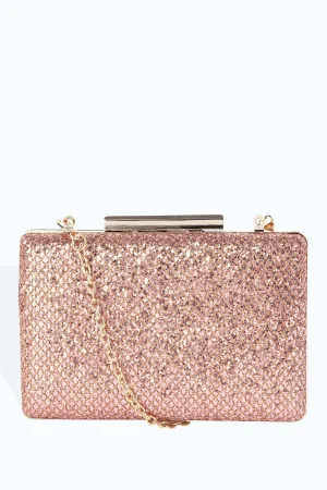 Champagne Glitter Gold Fastening Clutch Bag