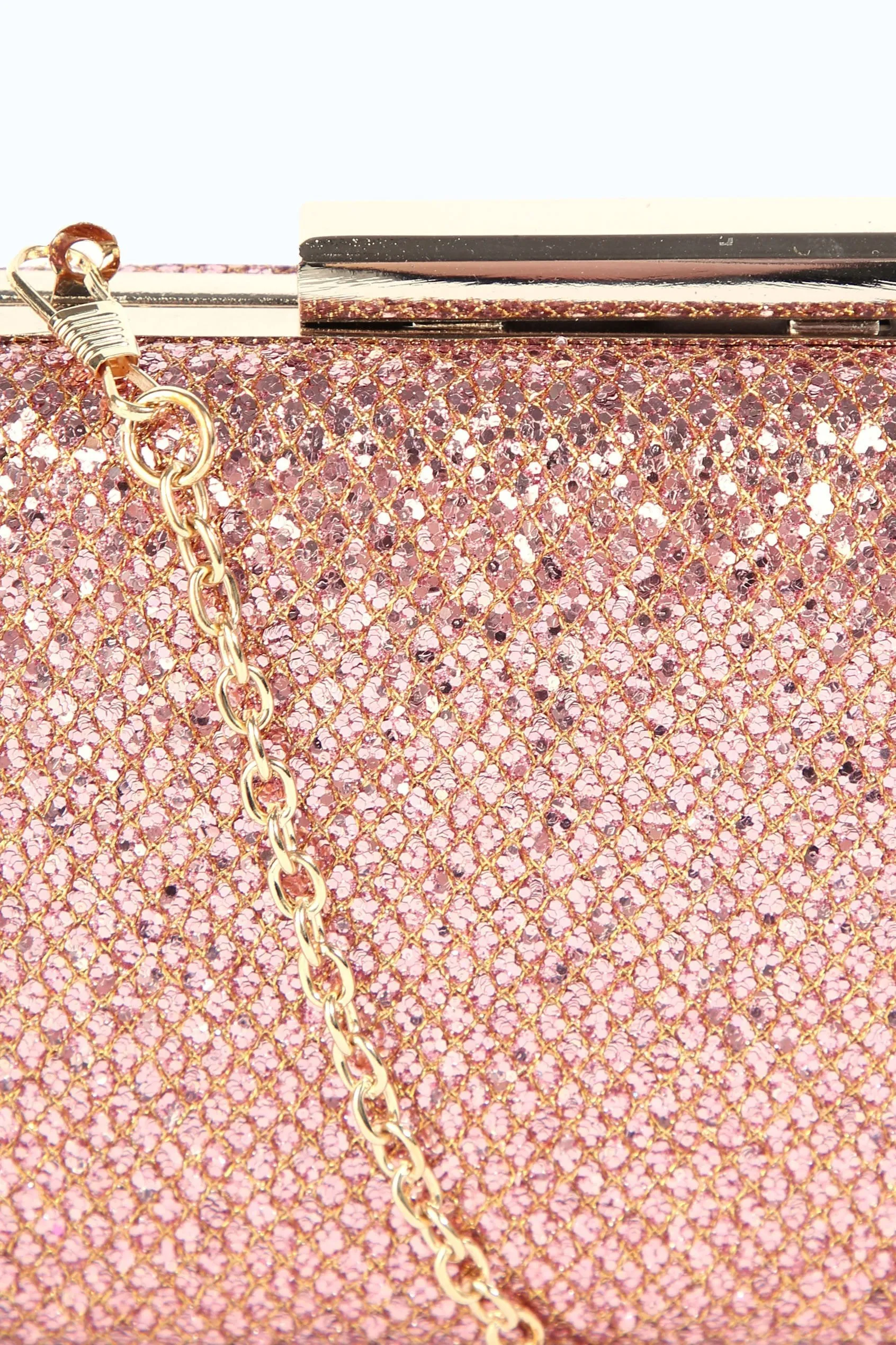Champagne Glitter Gold Fastening Clutch Bag
