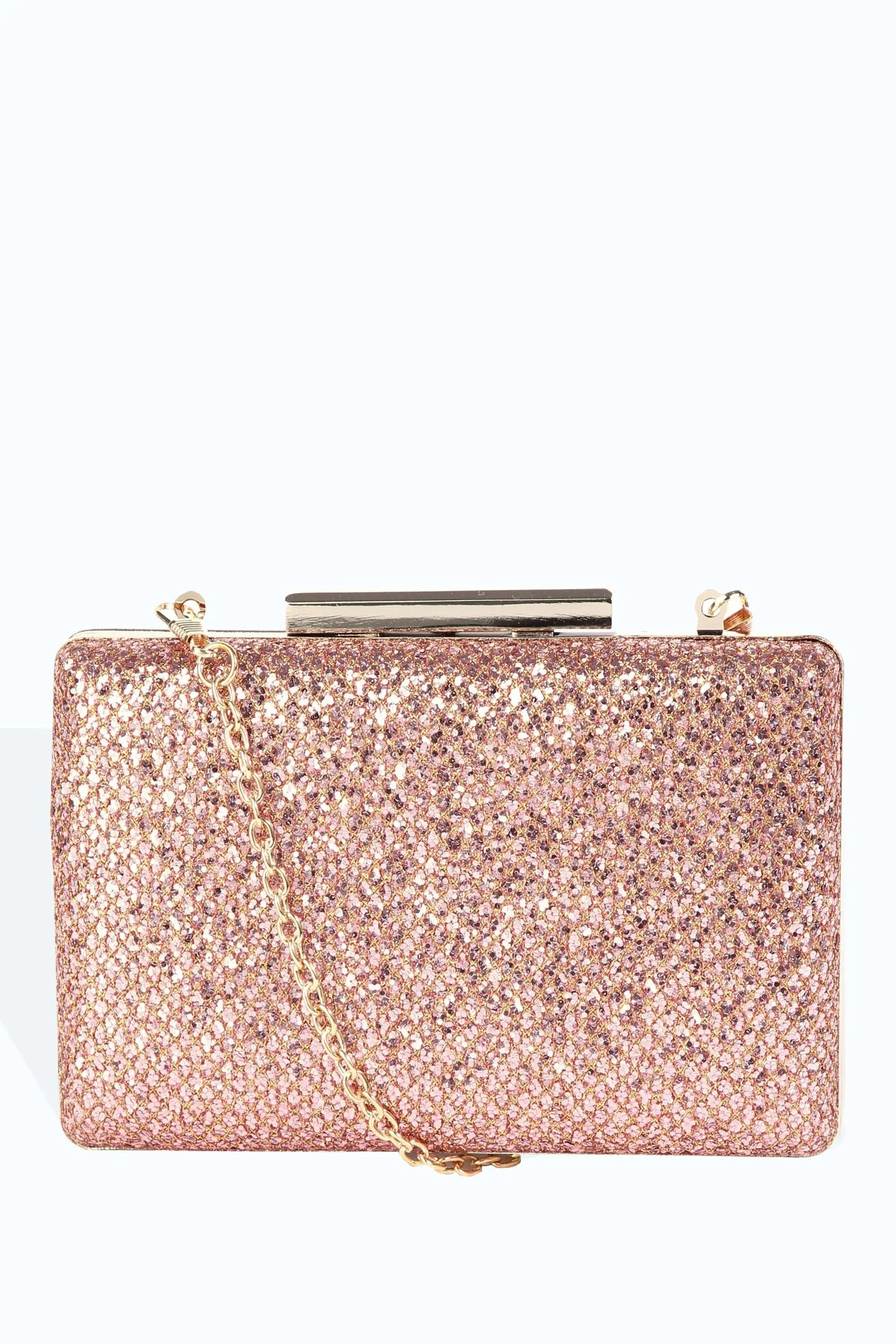 Champagne Glitter Gold Fastening Clutch Bag