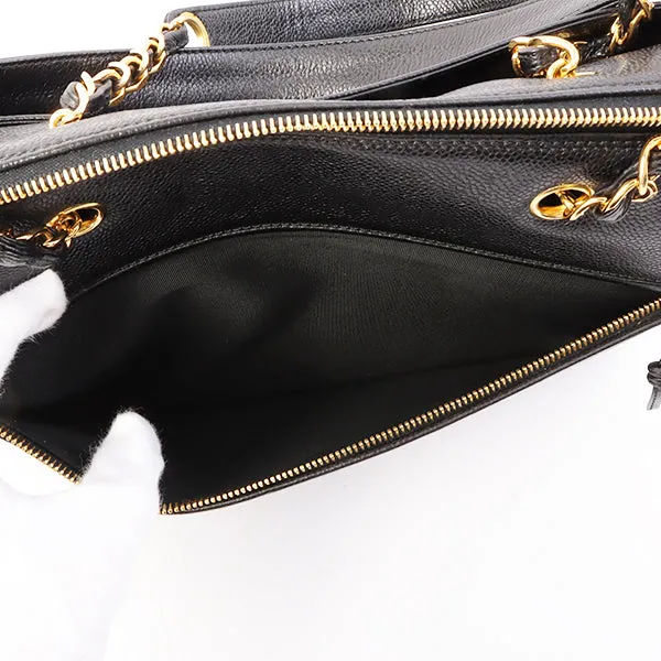 Chanel Around 1998 Made Caviar Skin Cc Mark Stitch Chain Tote Bag Black