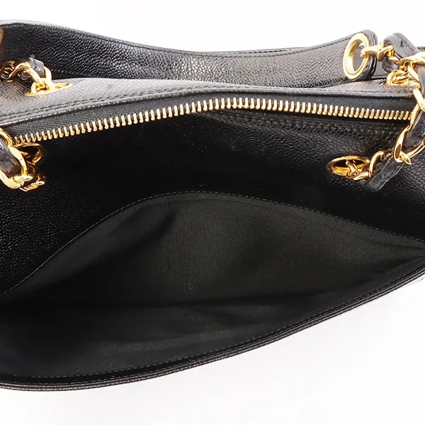 Chanel Around 1998 Made Caviar Skin Cc Mark Stitch Chain Tote Bag Black