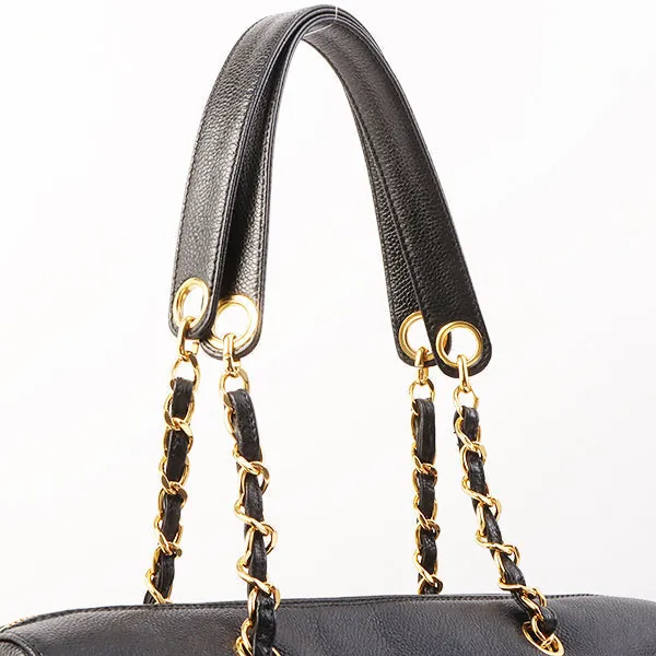 Chanel Around 1998 Made Caviar Skin Cc Mark Stitch Chain Tote Bag Black