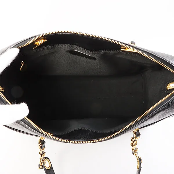 Chanel Around 1998 Made Caviar Skin Cc Mark Stitch Chain Tote Bag Black
