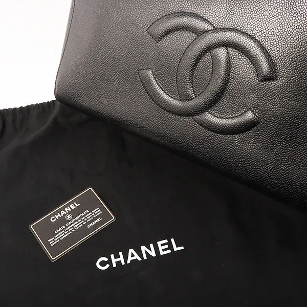 Chanel Around 1998 Made Caviar Skin Cc Mark Stitch Chain Tote Bag Black