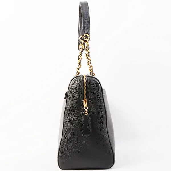 Chanel Around 1998 Made Caviar Skin Cc Mark Stitch Chain Tote Bag Black