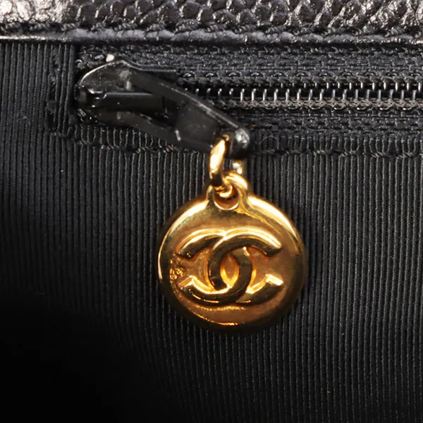 Chanel Around 1998 Made Caviar Skin Cc Mark Stitch Chain Tote Bag Black