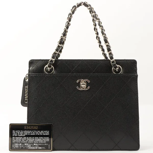 Chanel Around 1998 Made Caviar Skin Turn-Lock Chain Top Handle Bag Black