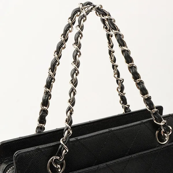 Chanel Around 1998 Made Caviar Skin Turn-Lock Chain Top Handle Bag Black
