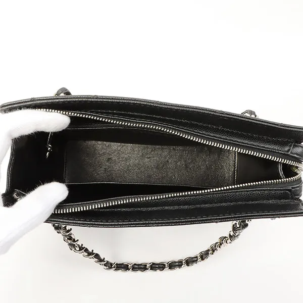 Chanel Around 1998 Made Caviar Skin Turn-Lock Chain Top Handle Bag Black