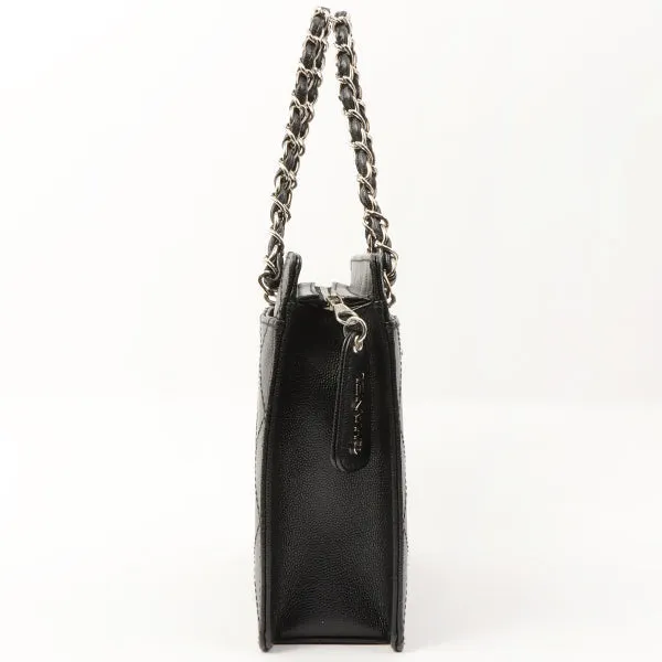 Chanel Around 1998 Made Caviar Skin Turn-Lock Chain Top Handle Bag Black