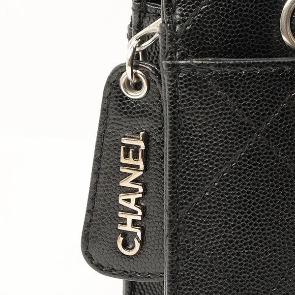 Chanel Around 1998 Made Caviar Skin Turn-Lock Chain Top Handle Bag Black