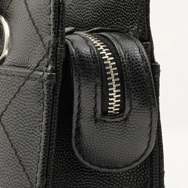 Chanel Around 1998 Made Caviar Skin Turn-Lock Chain Top Handle Bag Black