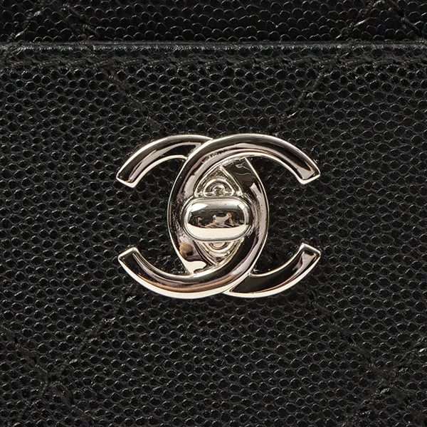 Chanel Around 1998 Made Caviar Skin Turn-Lock Chain Top Handle Bag Black