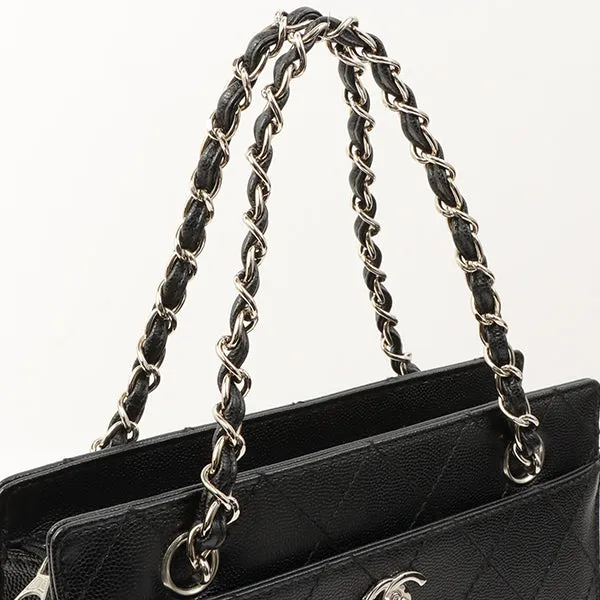 Chanel Around 1998 Made Caviar Skin Turn-Lock Chain Top Handle Bag Black