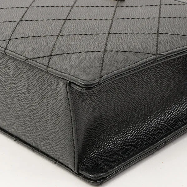 Chanel Around 1998 Made Caviar Skin Turn-Lock Chain Top Handle Bag Black