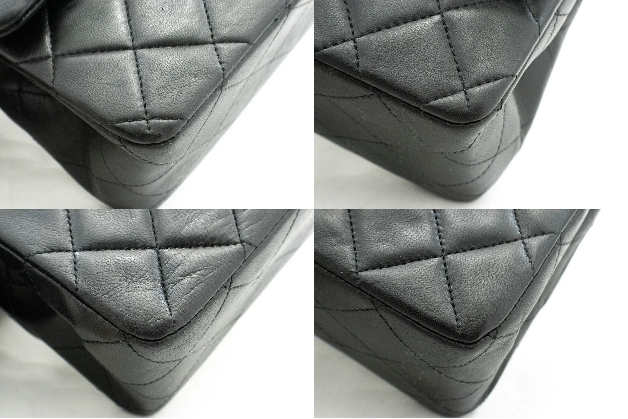 CHANEL Classic Double Flap 10" Chain Shoulder Bag Black Lambskin k62