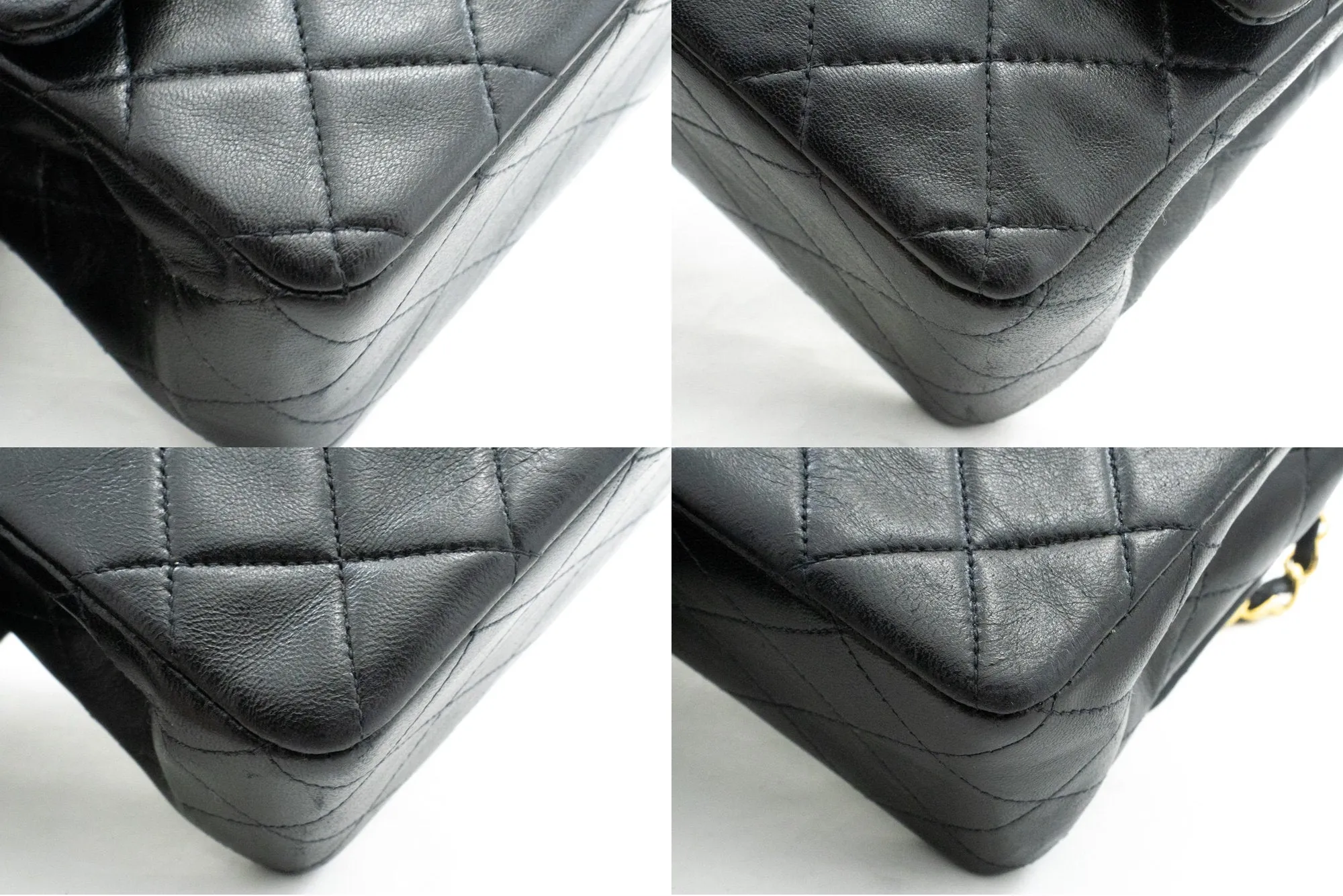 CHANEL Classic Double Flap 10" Chain Shoulder Bag Black Lambskin k66