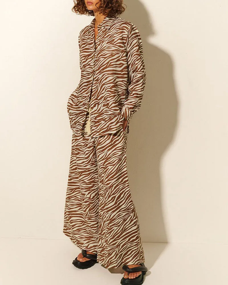 Chic Zebra Print Casual Two-Piece Set