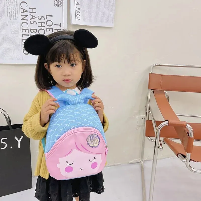 Children's Zipper Has Compartments School Bag Kindergarten Cartoon Cute Mermaid Backpack Purse Girls Bag Kindergarten Baby Bag