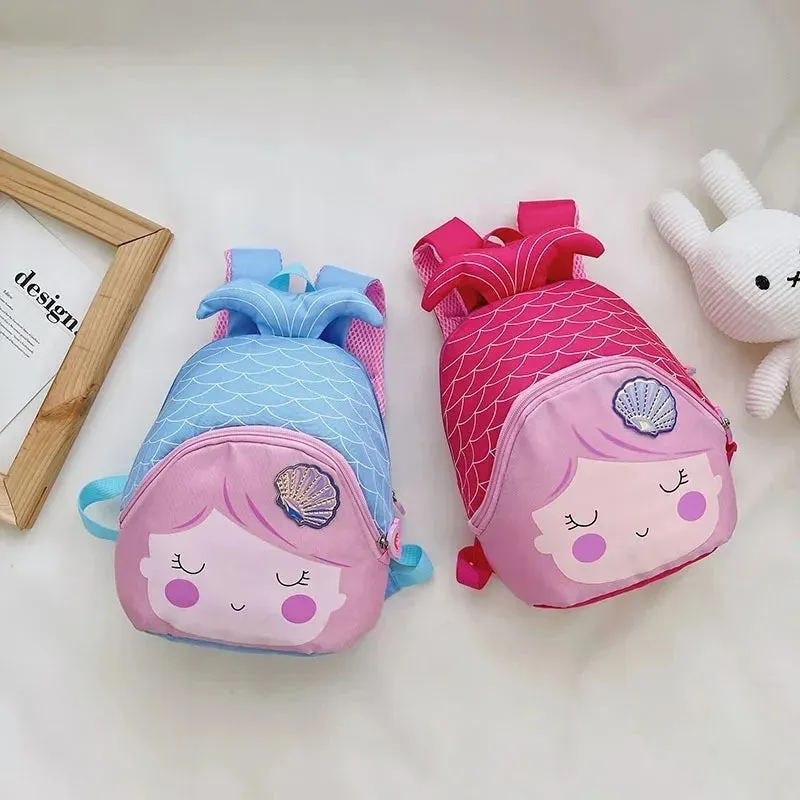 Children's Zipper Has Compartments School Bag Kindergarten Cartoon Cute Mermaid Backpack Purse Girls Bag Kindergarten Baby Bag