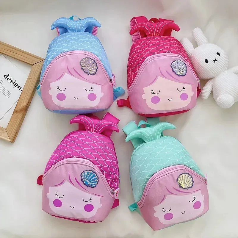 Children's Zipper Has Compartments School Bag Kindergarten Cartoon Cute Mermaid Backpack Purse Girls Bag Kindergarten Baby Bag