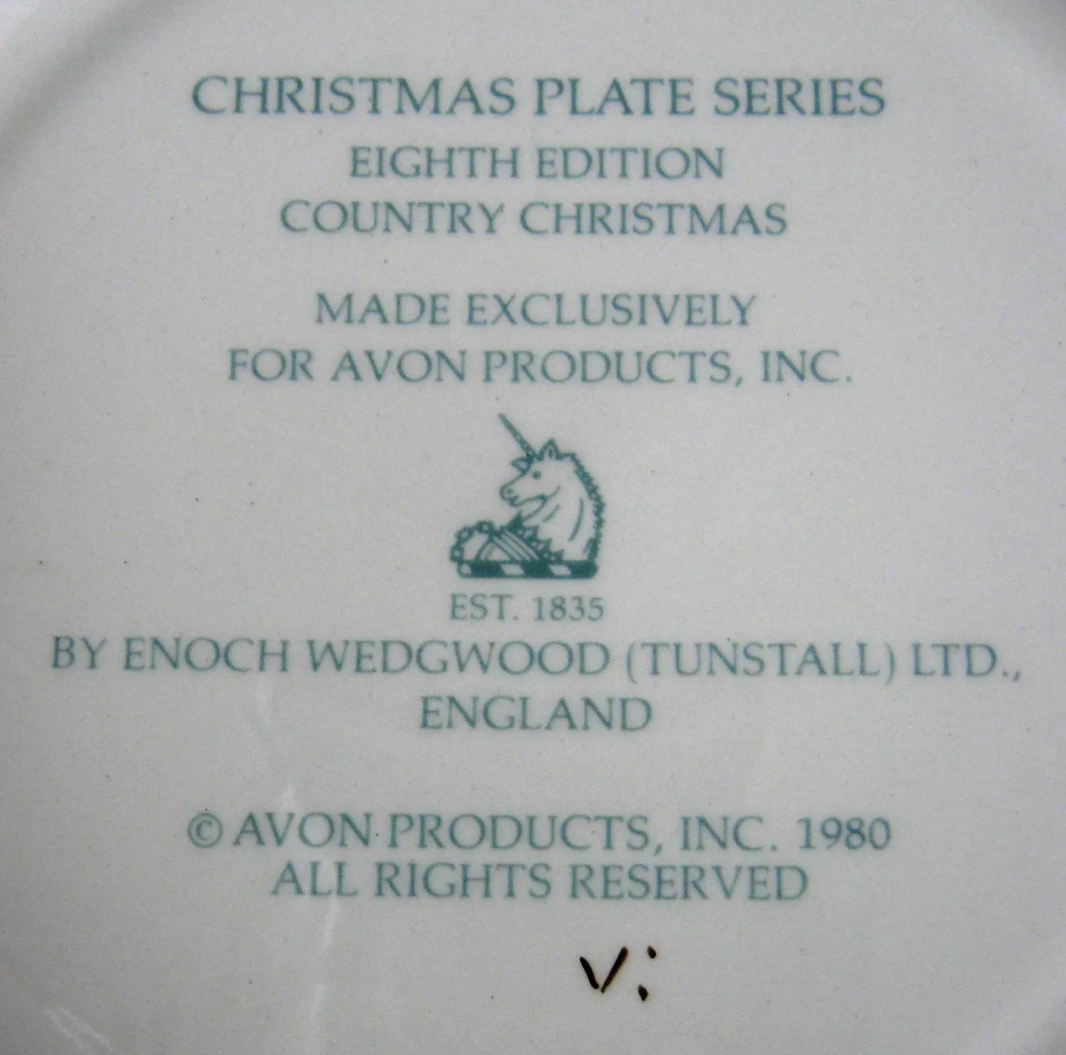 Christmas Country Christmas Plate E Wedgwood 1980 Green Border Avon England
