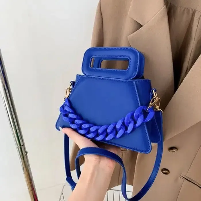 Chunky Chain Faux Leather Crossbody Bag