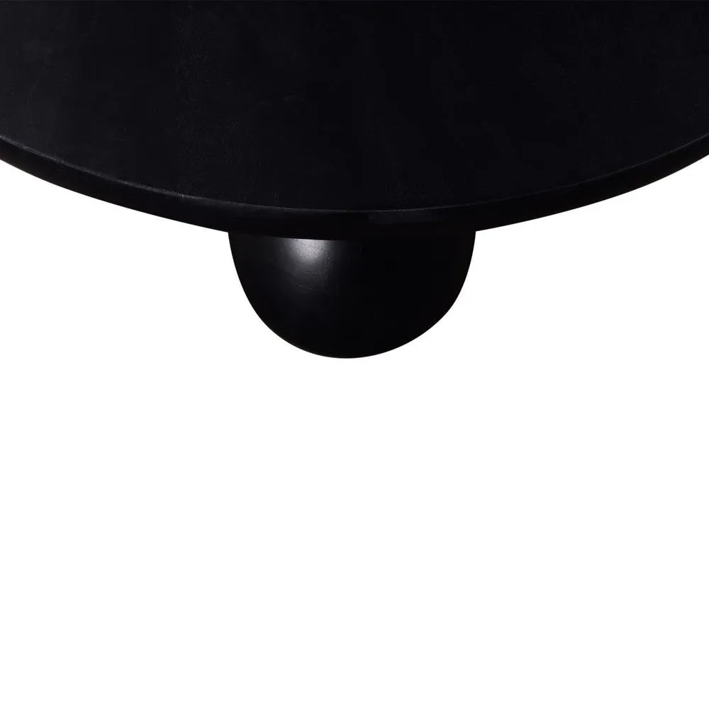 Coffee Table, 35 Inch Round Top, 3 Modern Sphere Legs, Black Mango Wood By Casagear Home