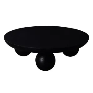 Coffee Table, 35 Inch Round Top, 3 Modern Sphere Legs, Black Mango Wood By Casagear Home