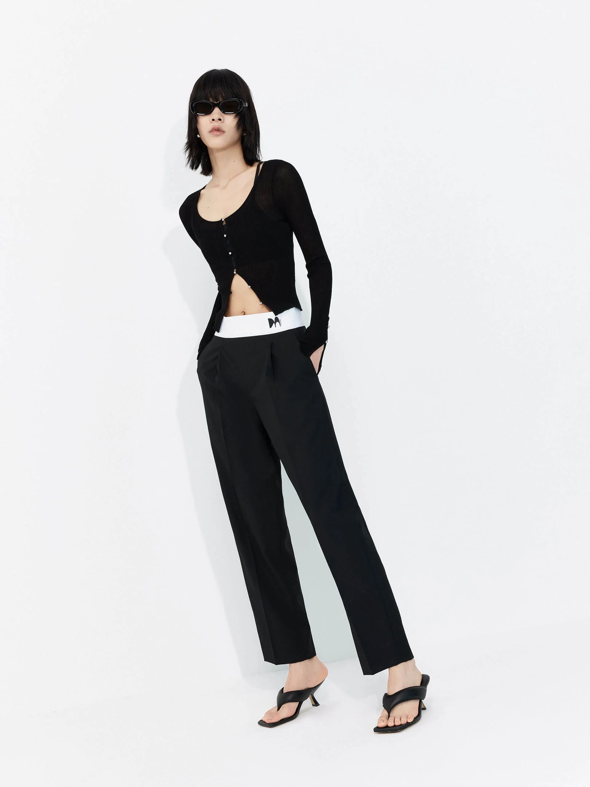 Contrasting Details Suit Pants