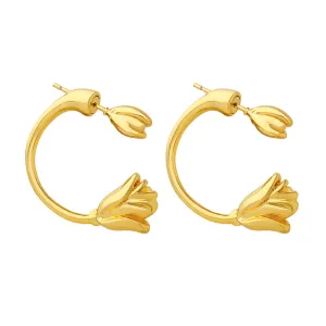 Copper Tulip Flower Geometric C-Shaped Earrings - Elegant Retro Style for Women
