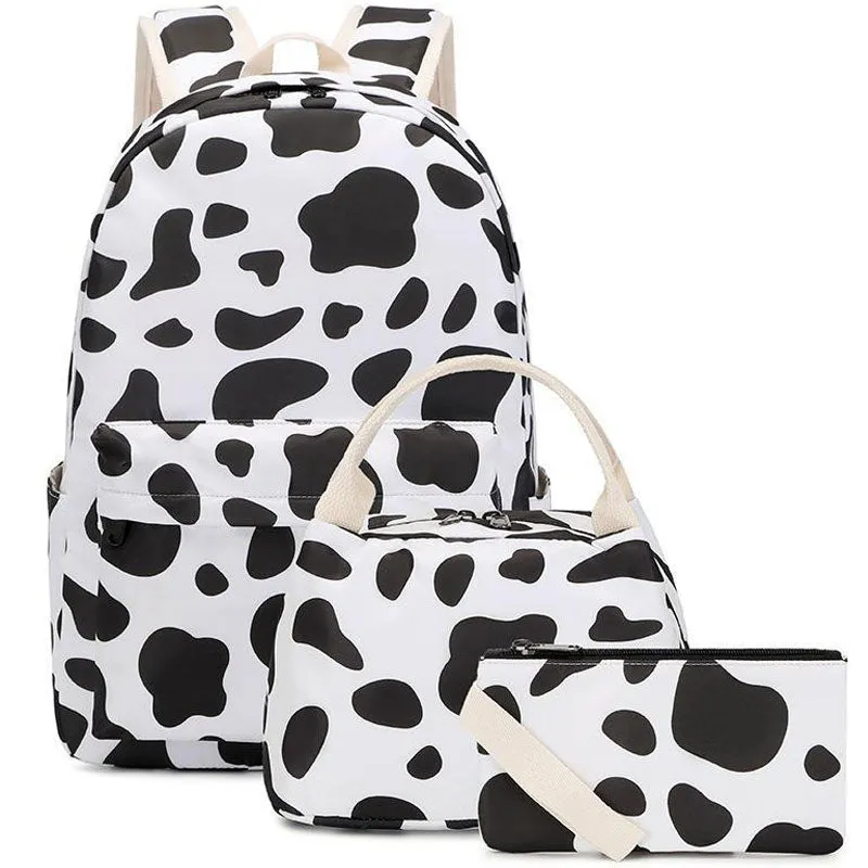 Cow Printed Backpack Set College School Bookbag for Work Travel