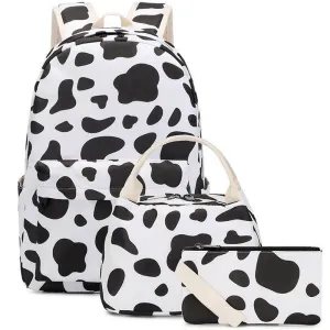 Cow Printed Backpack Set College School Bookbag for Work Travel