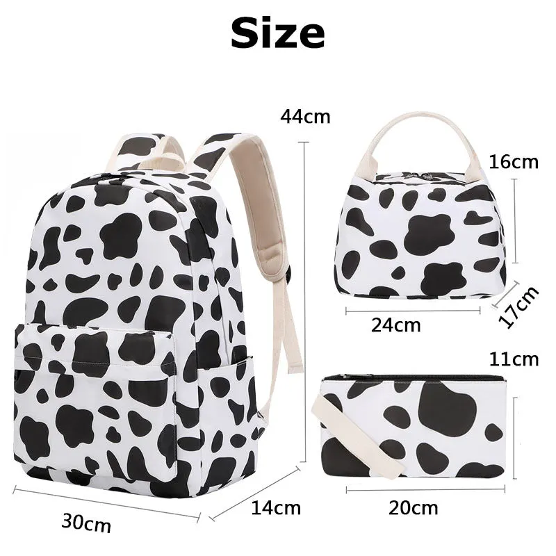 Cow Printed Backpack Set College School Bookbag for Work Travel