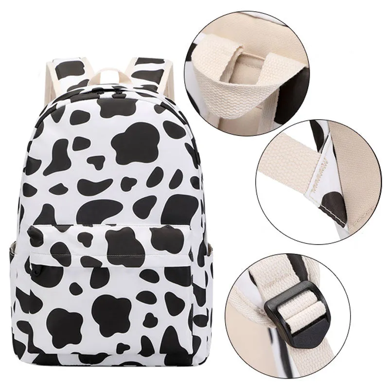 Cow Printed Backpack Set College School Bookbag for Work Travel
