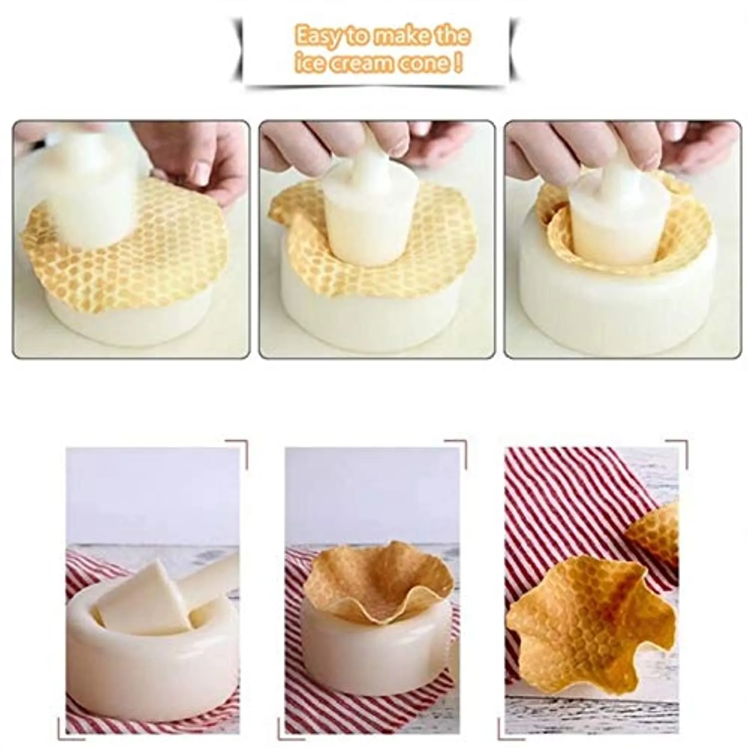 Crispy Waffle Cone Mold Kit Plastic Cream Horn Mold Cone Roller Egg Roll DIY Mold Kitchen Cooking Baking Decorating Accessory 3Pcs