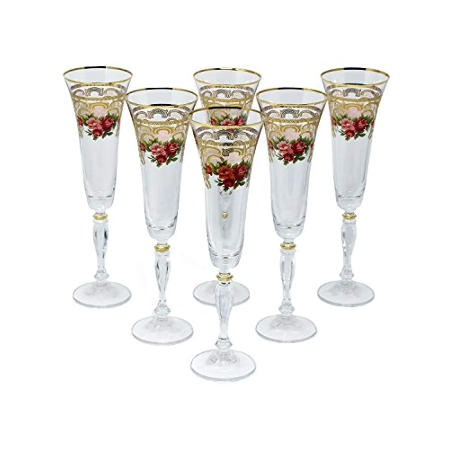 Crystal  Champagne Flute, Gold Floral