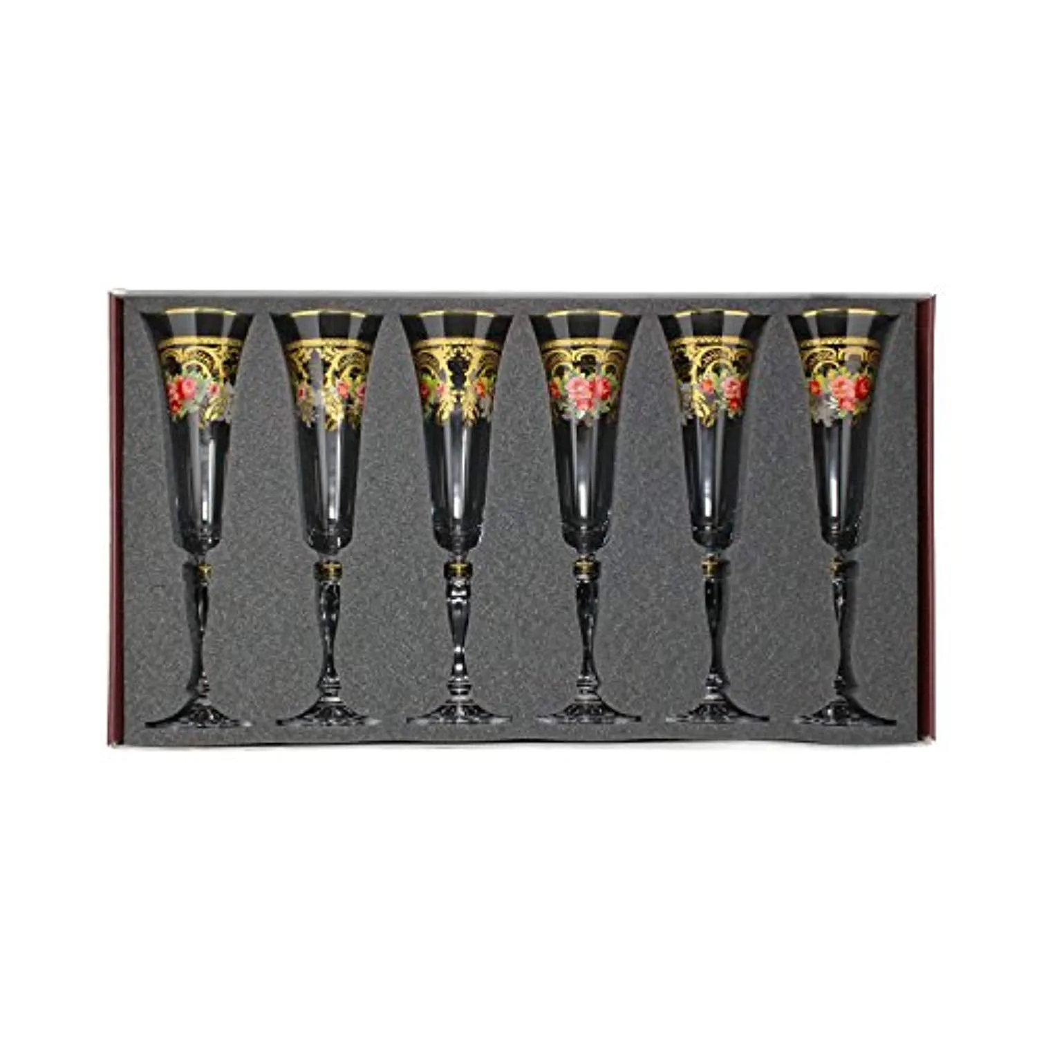 Crystal  Champagne Flute, Gold Floral