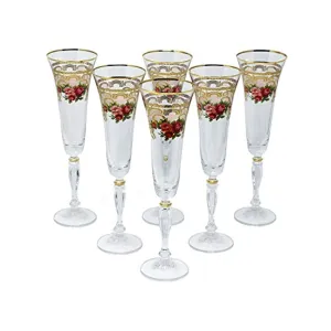Crystal  Champagne Flute, Gold Floral