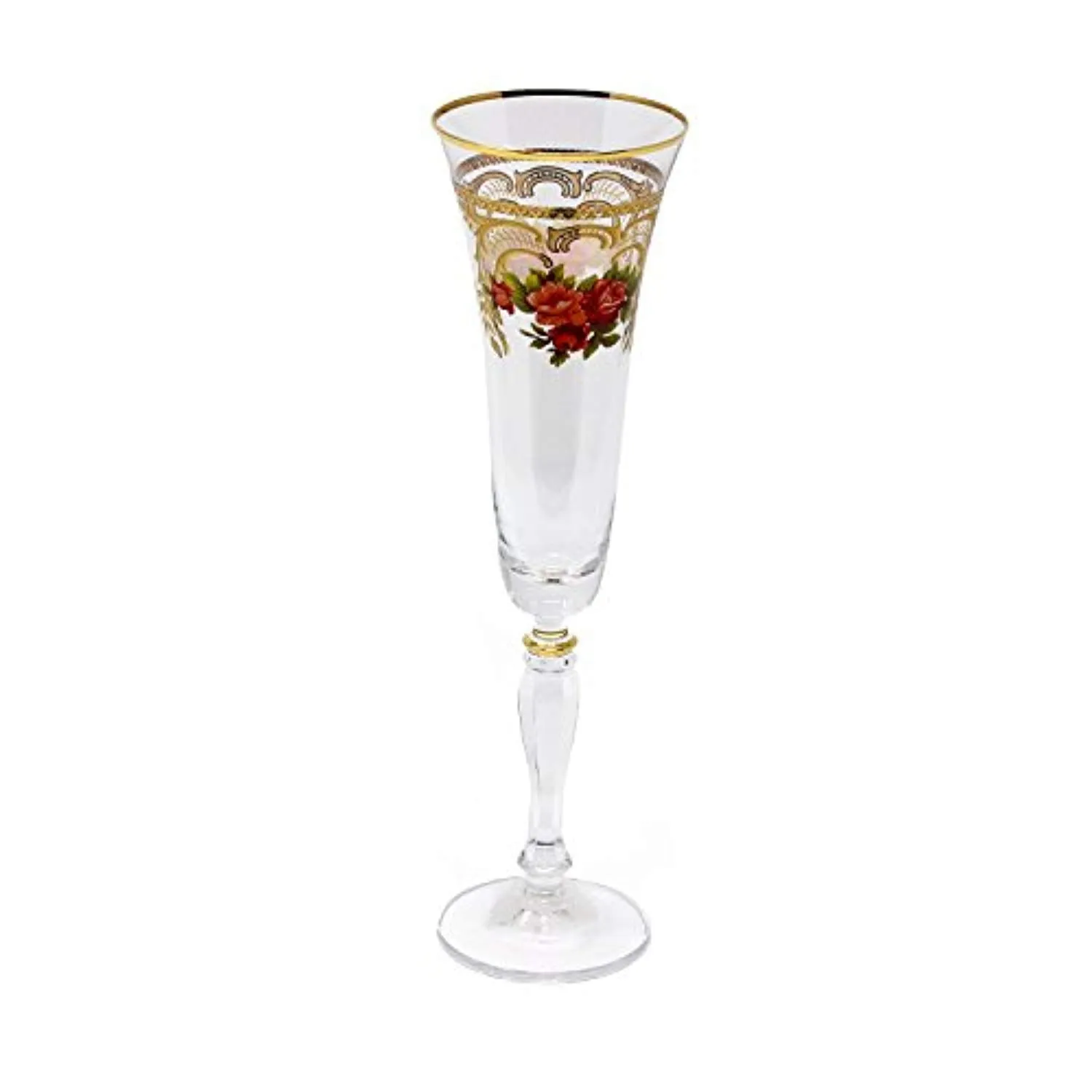 Crystal  Champagne Flute, Gold Floral