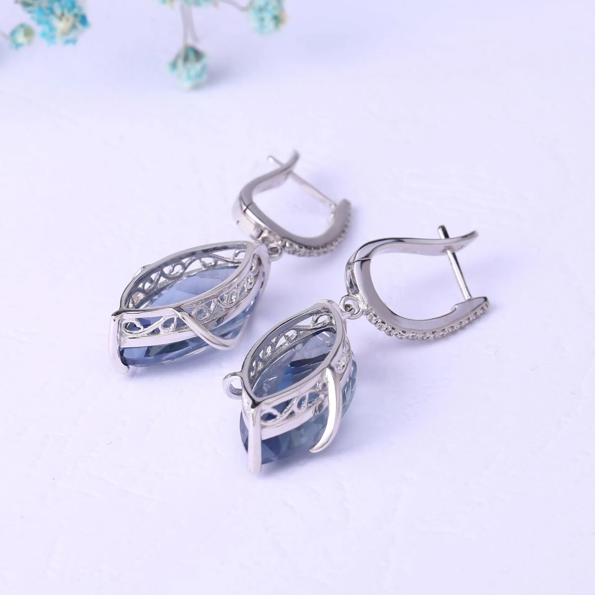 Crystal Marquise  Shape Silver Drop Earrings for Women