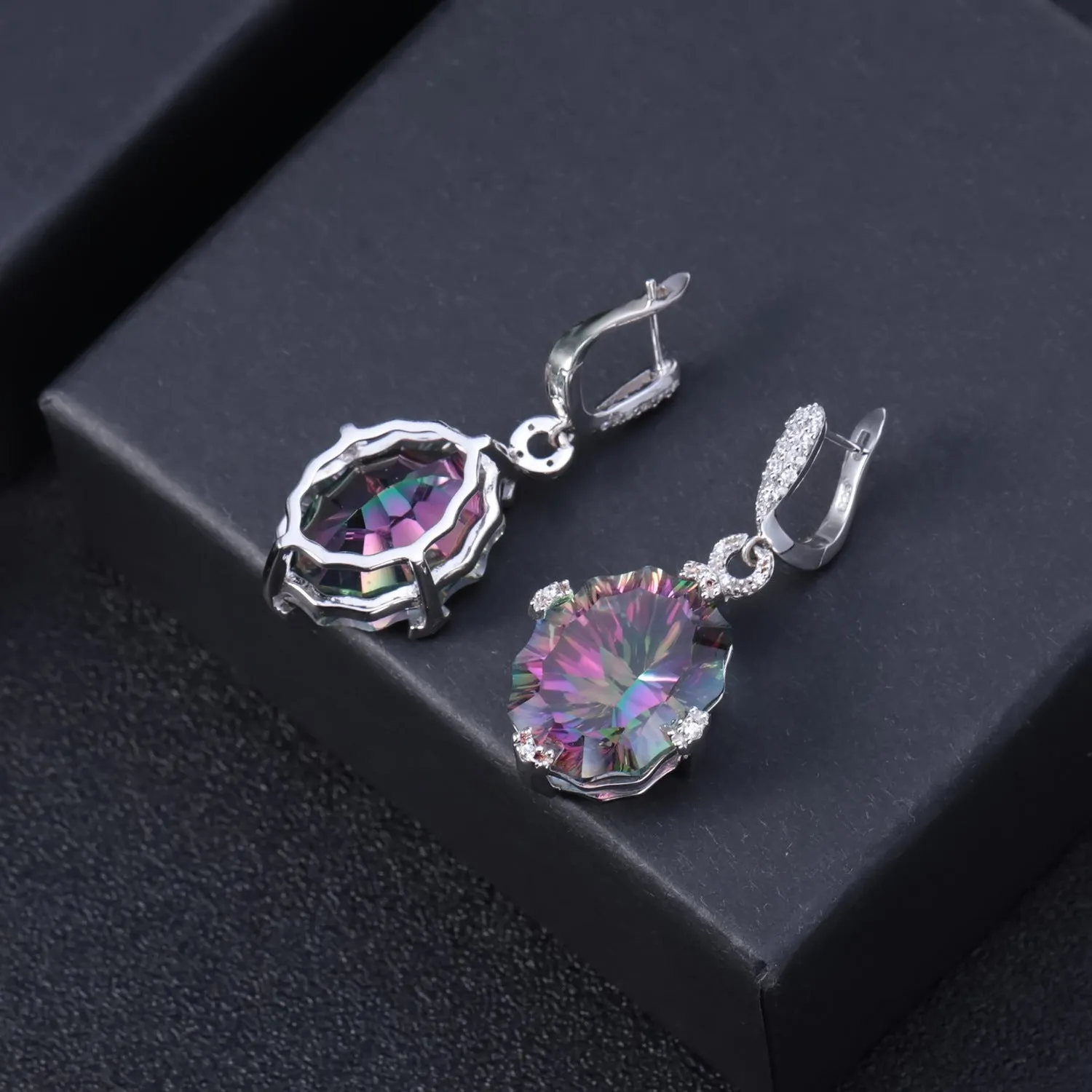 Crystal Special Oval Shaped Silver Drop Earrings for Women