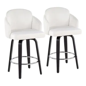 Dahlia Contemporary Counter Stool in Black Wood and Cream Velvet with Gold Metal Accent and Round Chrome Footrest by LumiSource - Set of 2
